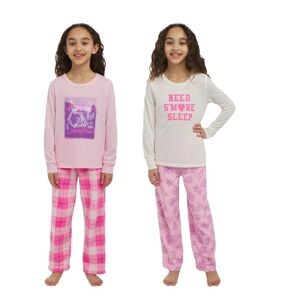 Eddie Bauer Girls' Pink and White Pajama Set Youth Lounge 4-piece set